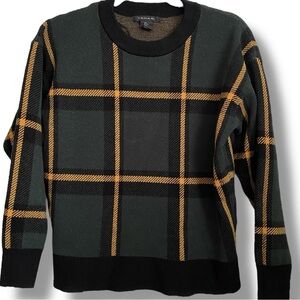 Tahari Crew Neck Windowpane Plaid Sweater Dark Academia Preppy Pullover Large